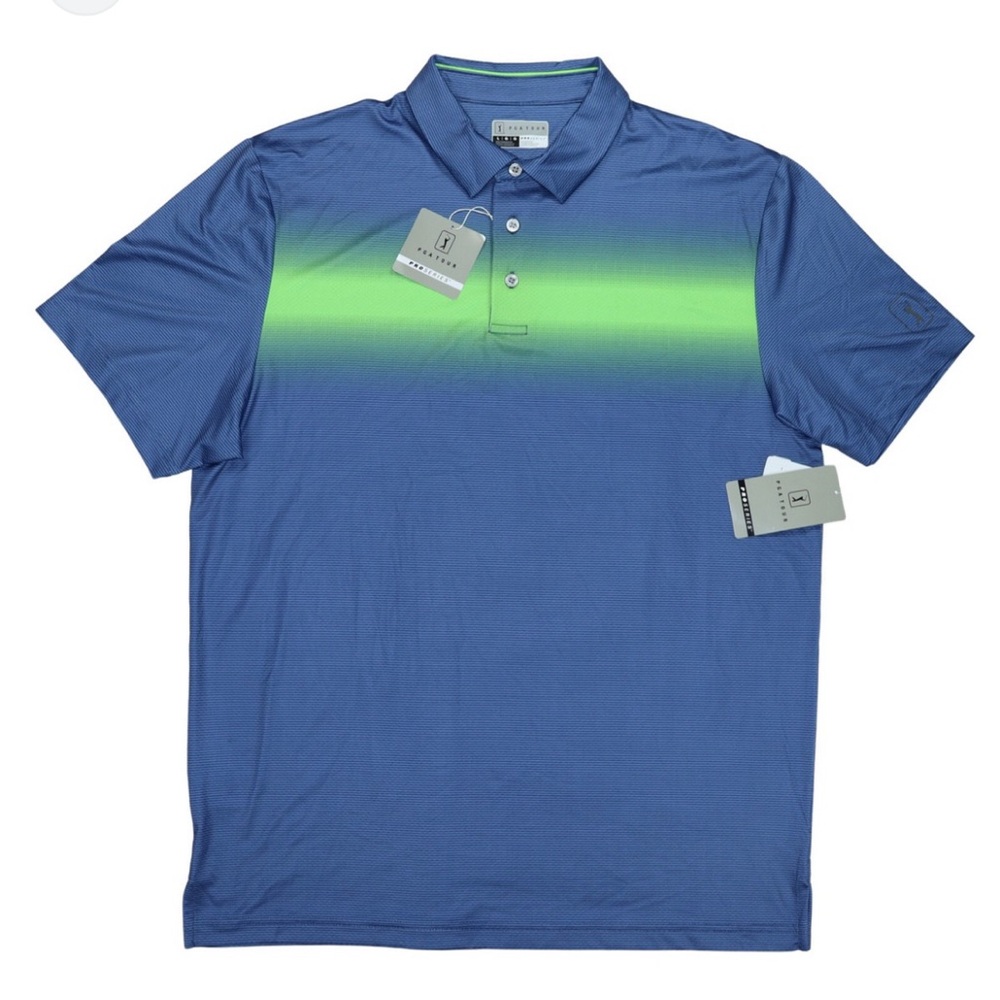 PGA Tour Men's Polo in Blue and Lime